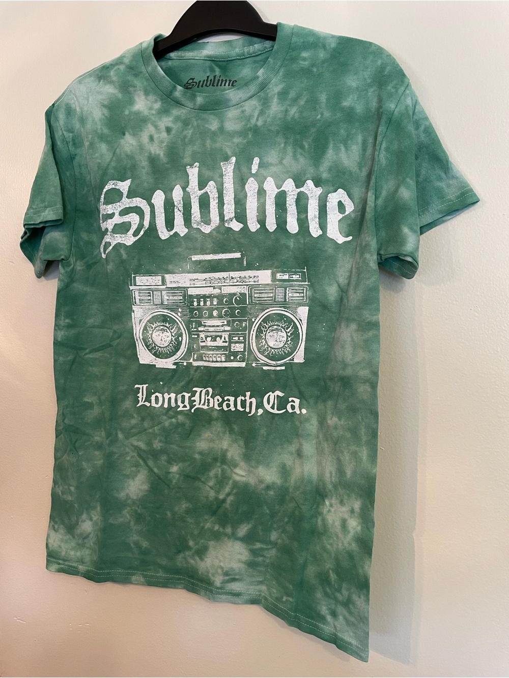 Sublime Green Tie Dye Boombox Graphic Tee Long Beach Ca Mens Small
